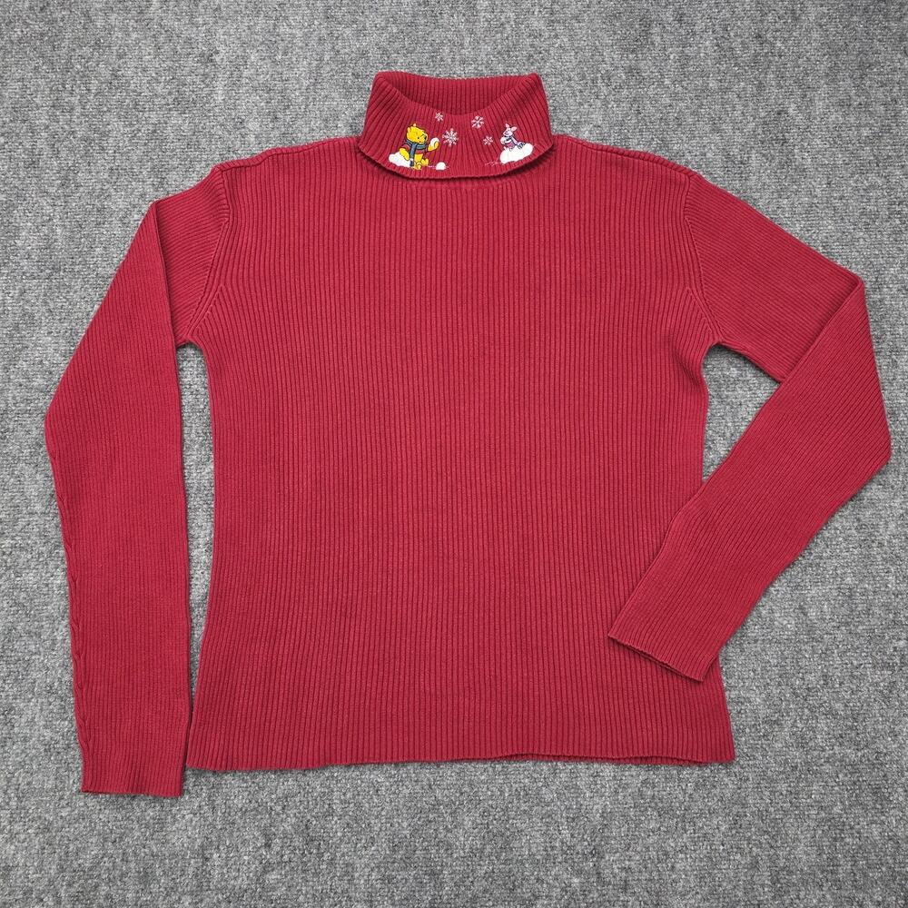 Vintage Disney Sweater Womens Medium Turtleneck Winnie The Pooh Piglet Snow 90s - Picture 2 of 15